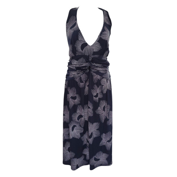 Torrid Navy Blue White Print Halter Dress Stretchy Fit Flare 18 - Picture 1 of 12
